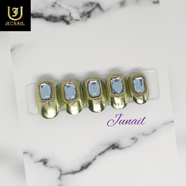 Green Topaz Handmade Nail Tips - Short Round Square / 그린토파즈 수제네일팁 - 숏라운드스퀘어