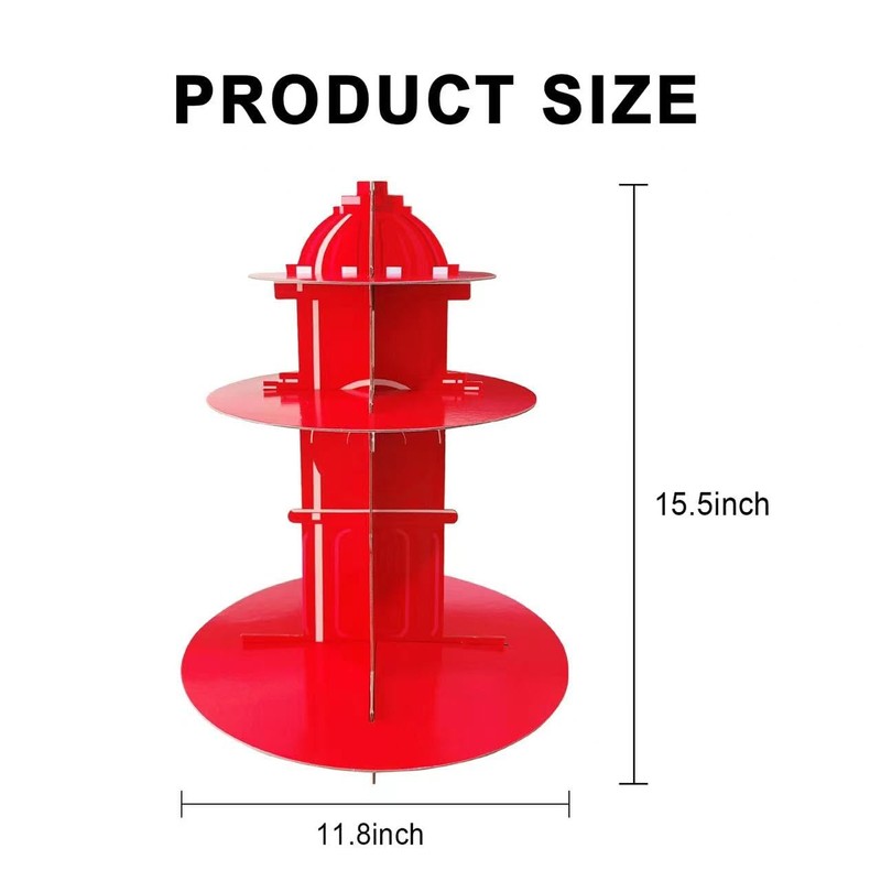 2 Pcs Fire Hydrant Cupcake Stand,3 Tier Sturdy Cardboard Firefighter