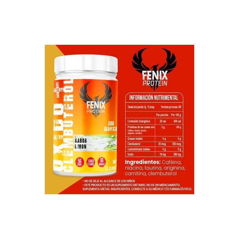 Óxido Nítrico + Clembu Pre Entreno Fenix Protein 1kg Sabores