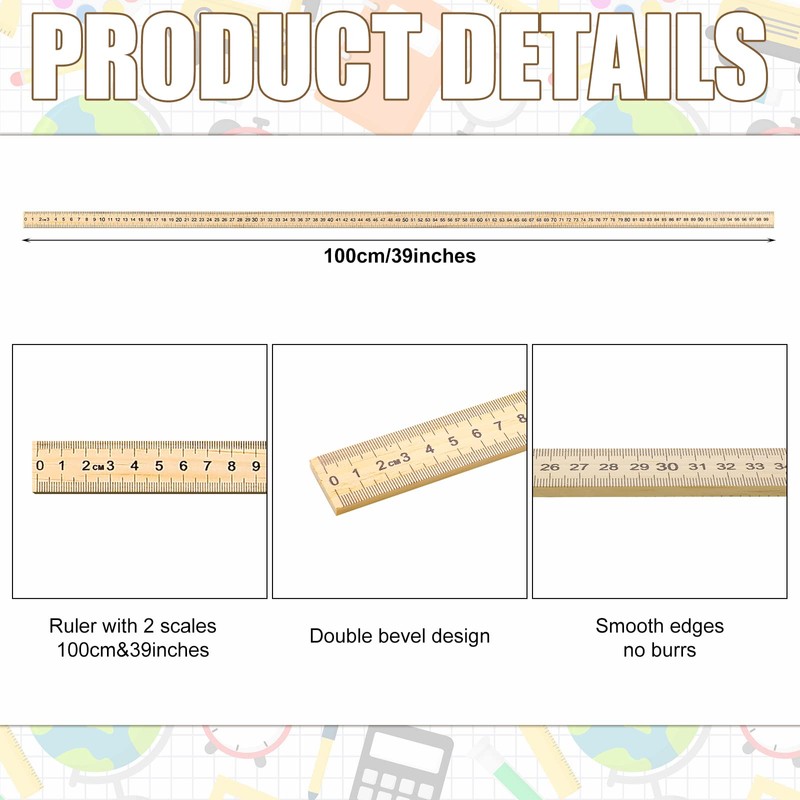 Treela 24 Pack 39 Inches Meter Stick Wood Ruler Economy
