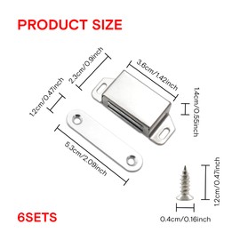 6PCS Magnetic Door Catches Cupboard Door Magnets Silver Stainless Steel Cabinet Door Magnetic Catches for Cabinet Drawer Kitchen Cupboard Wardrobe Closet Closure