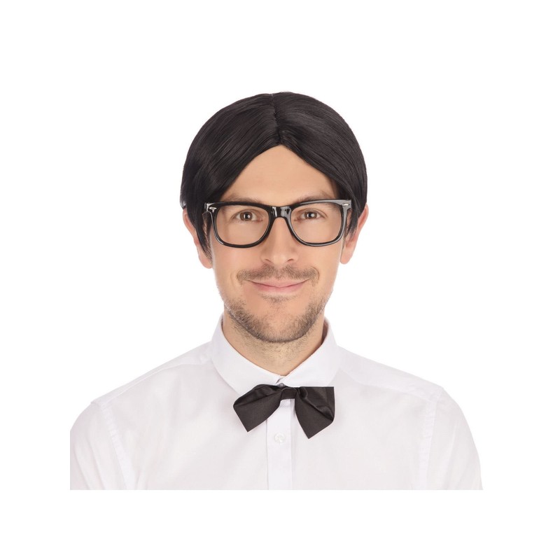 Mens Black Nerd Wig, Pack of 1 - Stylish Design,