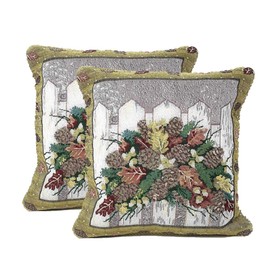 DaDa Bedding Set of 2-Pieces Festive Floral Fiesta Tapestry Throw Pillows - Holiday Season Elegant Novelty Woven Square Decorative Accent Cushion Cover with Inserts - 18" x 18"