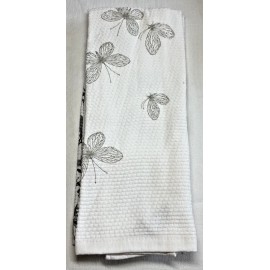 KITCHENAID KITCHEN TOWELS (2) BLACK GRAY FLOWERS BUTTERFLY TERRY 100% COTTON NIP