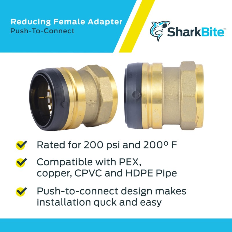 SharkBite 2 Inch FNPT Adapter, Push to Connect Brass Plumbing