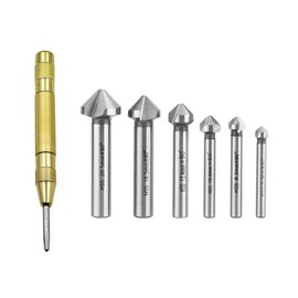 NIYATA 6 Piece 90° Countersink Set, HSS Countersink Set, Steel Countersink Drill Set, Titanium Coatings, Countersink Drill Bit Diameter 6.3/8.3/10.4/12.4/16.5/20.5 mm with 1 Brass Automatic Centre