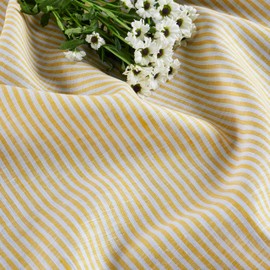Solino Home Stripe Linen Tablecloth - Spicy Mustard and White, 100% Pure Linen 60 x 90 Inch Tablecloth - Handcrafted and Machine Washable - Narrow Stripe
