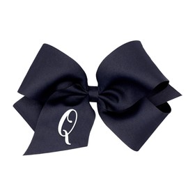 Wee Ones Girls' Initial It Monogram Hair Bows on a WeeStay No Slip Hair Clip, For All Ages and Hair Types, Navy Bow, King Size, Letter Q