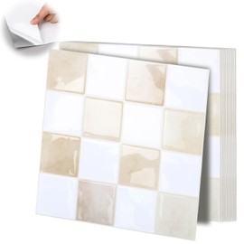 Feifeiya 10 Pcs Heavy-Duty Peel and Stick Backsplash Kitchen 3D Adhesive Peel Stick Tile Waterproof Backsplash Renter Wall Tile for Bathroom Fireplace (Checkere D 11.8" X 11.8",Beige,Brown)