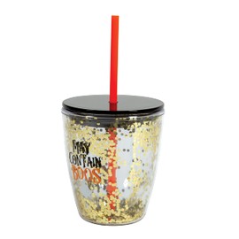 C.R. Gibson QIGT-24073 May Contain Boos Plastic Double Wall Insulated Tumbler with Straw and Lid, Orange, Black, and Gold, 12 fl. Oz.