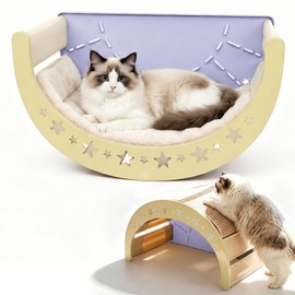 LOVINFURBABY Cat Rocking Bed with Washable Removable Cushion and Sisal Scratching Pads Cat Scratcher Multifunctional Cat Furniture, Purple