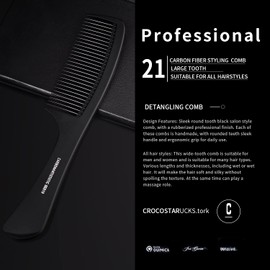 Large Detangling Comb With Professional Handle - Carbon Fiber, Cutting, Hairdressing, Styling, Round Tooth, Barber, Travel Hair Comb for Men and Women