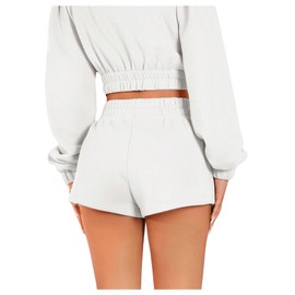 SOLY HUX Womens Elastic High Waisted Sweat Shorts Casual Comfy Lounge Summer Shorts Trendy Solid White Medium