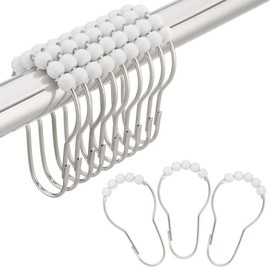 Amazer Shower Curtain Hooks Rings, Stainless Steel Shower Curtain Rings and Hooks for Bathroom Shower Rods Curtains-Set of 12, Acrylic White