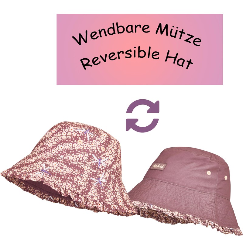 Playshoes Unisex Children's Reversible Sun Hat, Purple flowers, 51