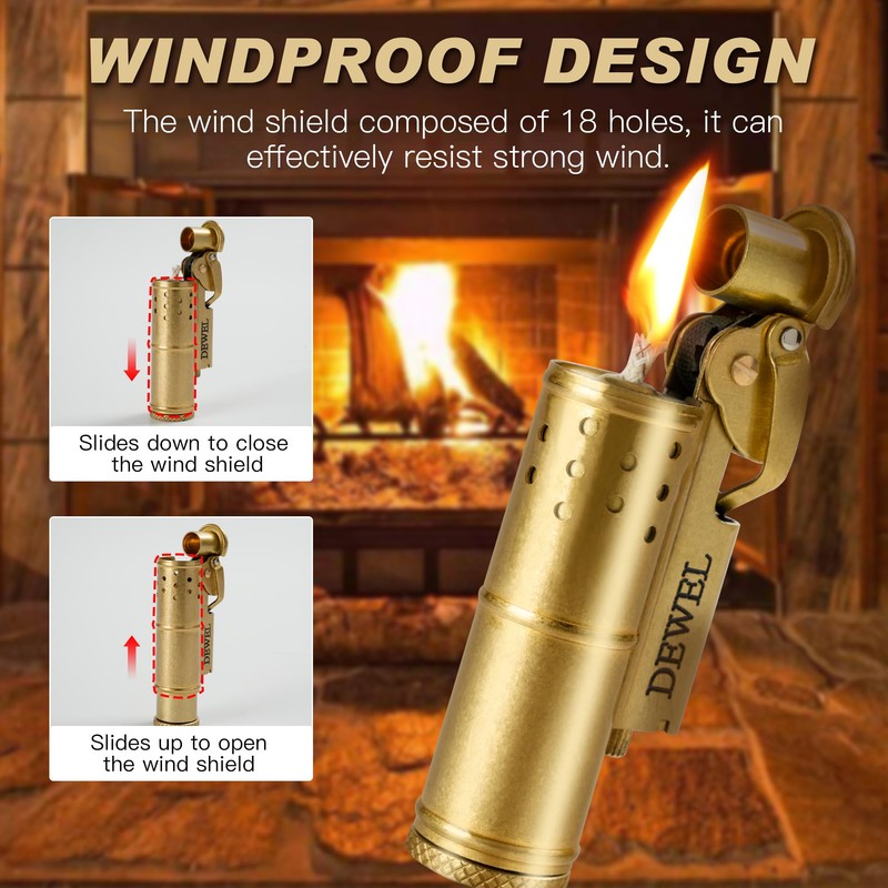 2 Pack Cool Vintage Copper&Brass Wheel Lighter, Pressure-Relief Reusable Windproof