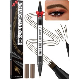 Lápiz de cejas con microblading, mágico, 2 en 1, de doble punta, resistente al agua, para mujeres, con 4 puntas en forma de tenedor y punta de pincel precisa para trazos similares a pelos naturales,