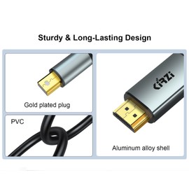 Kirzi 4K Active Mini DisplayPort to HDMI Cable 15ft [4K 60Hz, Aluminum Shell] UHD Thunderbolt to HDMI Cable, Mini DP to HDMI, Compatible for MacBook Air/Pro, Surface Pro, iMac Series, XPS (15ft)