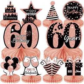 10 PCS Rose Gold 60th Birthday Decoration，60th Birthday Centerpieces for Tables， Happy 60th Honeycomb Table Topper for Women，60th Birthday Table Sign Decor