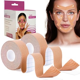 2 Pieza Cinta lifting facial, 2.5*10M Parches de Antiarrugas(Tono de Piel) | Fabricada con algodón hipoalergénico y altamente elástico, reduce las arrugas faciales, la papada y la flacidez de la piel.