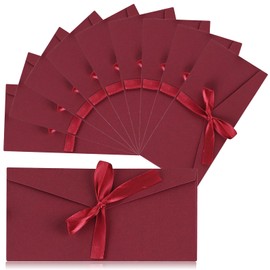 Pack of 10 Beautiful Envelopes, Kraft Paper Envelopes with Bow, Retro Vintage Kraft Envelope, Letter Envelope for Christmas, Birthday, Valentine's Day, Wedding, Gift Cards (Red)