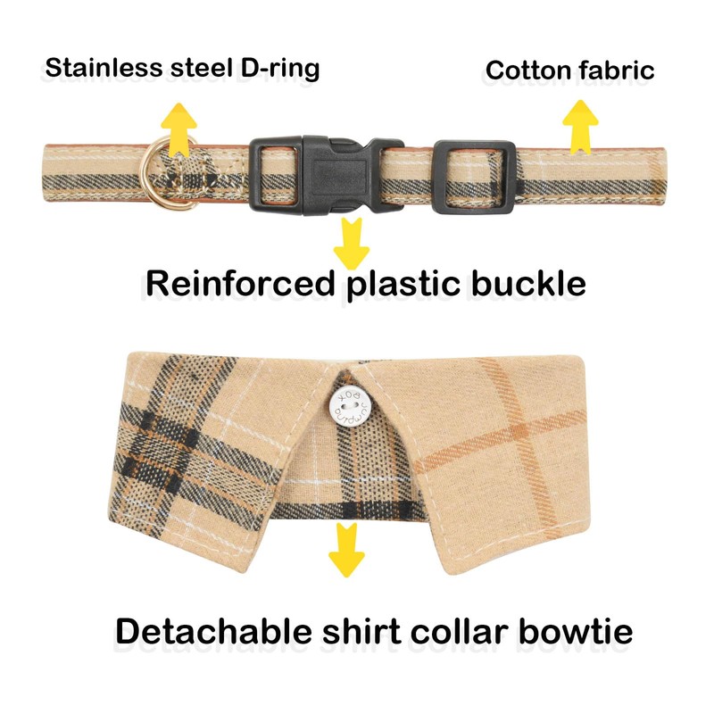 Cotton Dog Collar with Bowtie, Comfortable Adjustable Cute Lapel Design