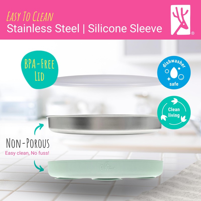 Elk and Friends Stainless Steel Divided Plates with Silicone Sleeve