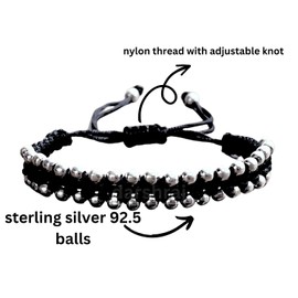 DARSHRAJ jewels Handicraft 92.5 Sterling Silver Ball Black Thread Anklet For Women | Men | Women Black Thread Anklet Fully Adjustable