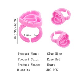 300PCS Glue Rings Lash Rings for Glue, Disposable Rings for Lashes, Smart Glue Rings Holder for Eyelash Extensions, Lovely Shape Lash Fan Blossom Glue Holder Cups for Lash Extension Supplies, Rose red