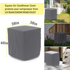 STARTWO Air Conditioner Cover Heavy Duty Waterproof Durable for Outdoor Elastic Bottom for Secure Fit Year Around Protection -Gray W38inD38inH40in