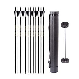SOPOGER Archery 31Inch Carbon Arrows and Arrow Quiver Set Bow Hunting Target Practice Arrows Spine 500 with Removable Tips for Compound & Recurve Bow, 12 Pcs Arrows and 1Pcs Quiver (Black)