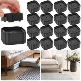 16 Piece Adjustable Furniture Risers with Nonslip Bottom Stackable Bed Lifter Versatile Bed Raising Blocks 3.5 Inch Table Leg Extenders for Table Desk Couch Chair Sofa Cabinet Beds Legs Black(16pcs)