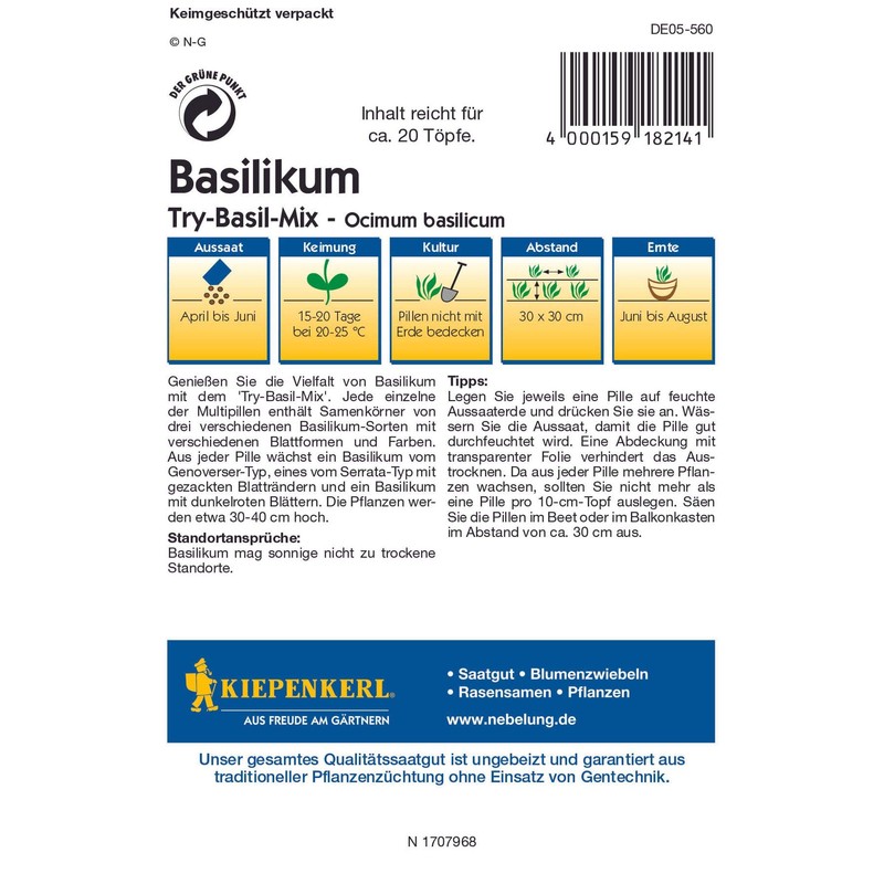 Basil Seeds - Basil Simply Herbs Try-Basil Mix by Kiepenkerl