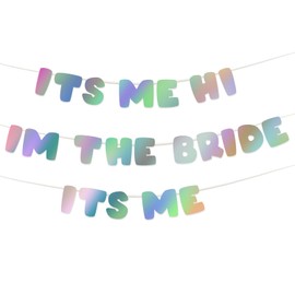Pattivava Pre-Strung Iridescent Holographic Bachelorette Party Decorations No-DIY Its Me Hi I'm The Bride Its Me Banner Glitter Bachelorette Bridal Shower Hanging Garland Party Supplies Decor
