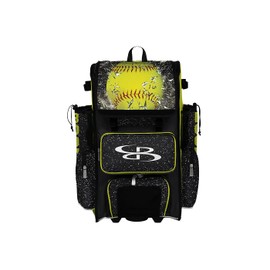Boombah Superpack Hybrid Rolling Bat Bag - Softball Highlight Bat Pack Black/Optic Yellow/Red - Wheeled & Backpack Version
