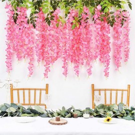 NatureMan 12Pack Artificial Wisteria Flowers Garland, 3.6 FT Silk Fake Flowers Hanging Vine for Indoor Outdoor Home Garden Christmas Wedding Party Decoration (Pink)