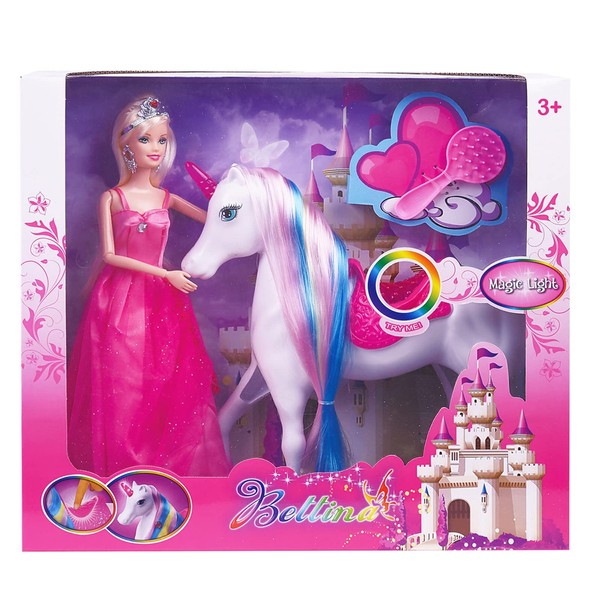 Princess Doll and Magic Light Unicorn Playset, Unicorn Princess Toys Gifts for Girls Kids Aged 3 4 5 6, Present for Christmas, Birthday