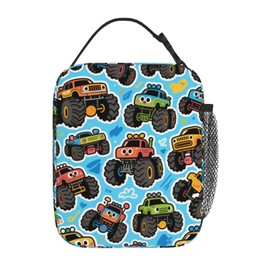 Uxeqtop Kid Lunch Bag Insulated Reusable Lightweight Water-Resistant LunchBag with Water Bottle Holder Suitable for Girls Boys Lunch Tote (Blue bottom color truck)