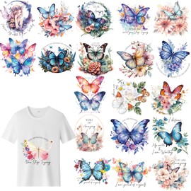 DTF Shirt Transfers Ready Press - 20 Pcs Butterfly Iron on Transfers Ready to Press Tshirts Flower Inspirational Heat Transfer Vinyl Iron on Decals Patches for Clothes Bag Pillow DIY Crafts Stickers