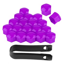Tyenaza Pack of 20 Wheel Bolt Caps, 17 mm Universal Flexible Car Wheel Nut Caps, Anti-Theft Screw Caps with Wheel Hub Removal Tool for Cars (Purple)