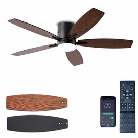 Ayaoty Ceiling Fans with Lights, 52" Low Profile Indoor Ceiling Fan with Light and Remote Control, Dimmable, Noiseless, Reversible, Brown Ceiling Fan for Bedroom, Indoor/Outdoor Use