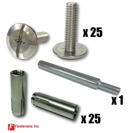 Albany County Fasteners Hurricane Hardware Kit Stainless Steel Sidewalk Bolts Drop In Anchors & Set Tool - 1/4"-20 x 1"
