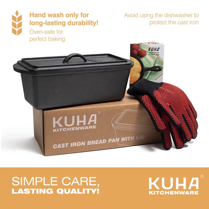 KUHA Cast Iron Bread Loaf Pan with Lid + Heat