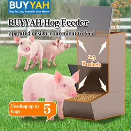 BUYYAH Hog Feeder, 2.5 Bushels Capacity, Heavy Duty Galvanized Steel Single Door Pig Feeder, Moisture Proof Piglet Creep Feeder, All Nuts Pre-Installed, Black