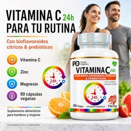 Vitamina C con Zinc y Magnesio | Bioflavonoides Cítricos + Prebióticos | Liberación Prolongada Activo por 24hrs | 90 cápsulas veganas | Purely Organic