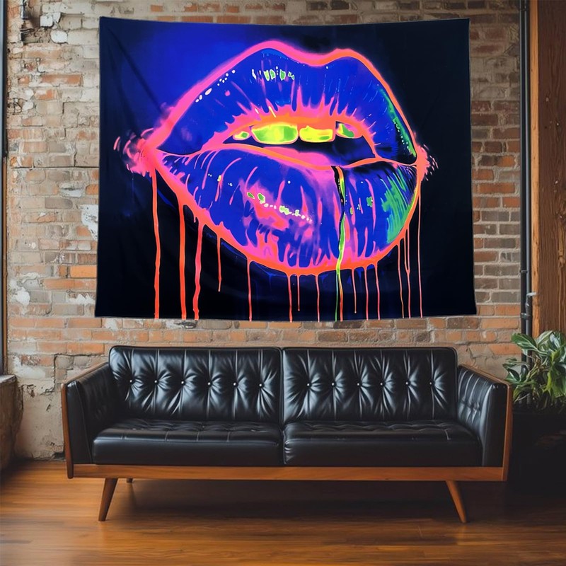 TUGCAY Lips Black Light Tapestry, Blacklight Tapestry UV Reactive Lip