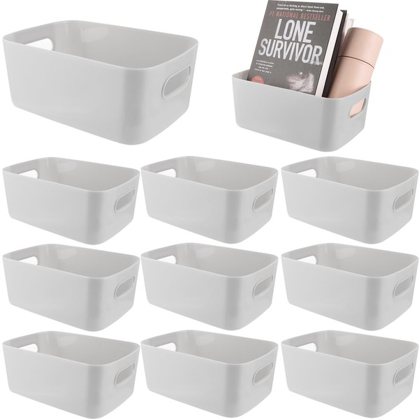Oungy Pack of 10 Storage Baskets, Plastic Grey Organiser Boxes