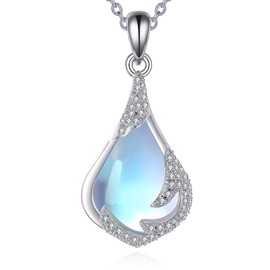 YAFEINI Drop/Heart Moonstone Necklace for Women Sterling Silver Filigree Moonstone Pendant Necklace Jewellery Gifts for Mother Wife Daughter, Sterling Silver, Moonstone