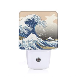 AOWULA Japanese Great Ocean Wave Night Light, Dusk to Dawn Sensor Night Lights for Bedroom Bathroom Kitchen Hallway Stairs Hallway, Plug into Wall Nightlights