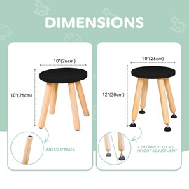 Cateam Wooden Step Stool for Kids and Toddlers - Set of 4 - Black - Extendable Legs Kids Chair - Sensory Table Stool - Children's Round Sitting Stool with Leveling Feet and Anti-Slip Pads
